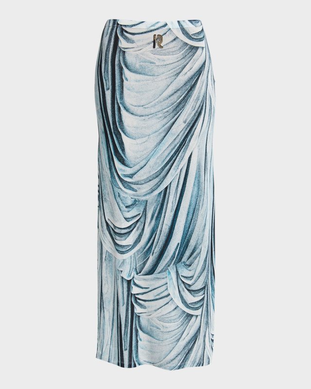Draped Print Maxi Skirt